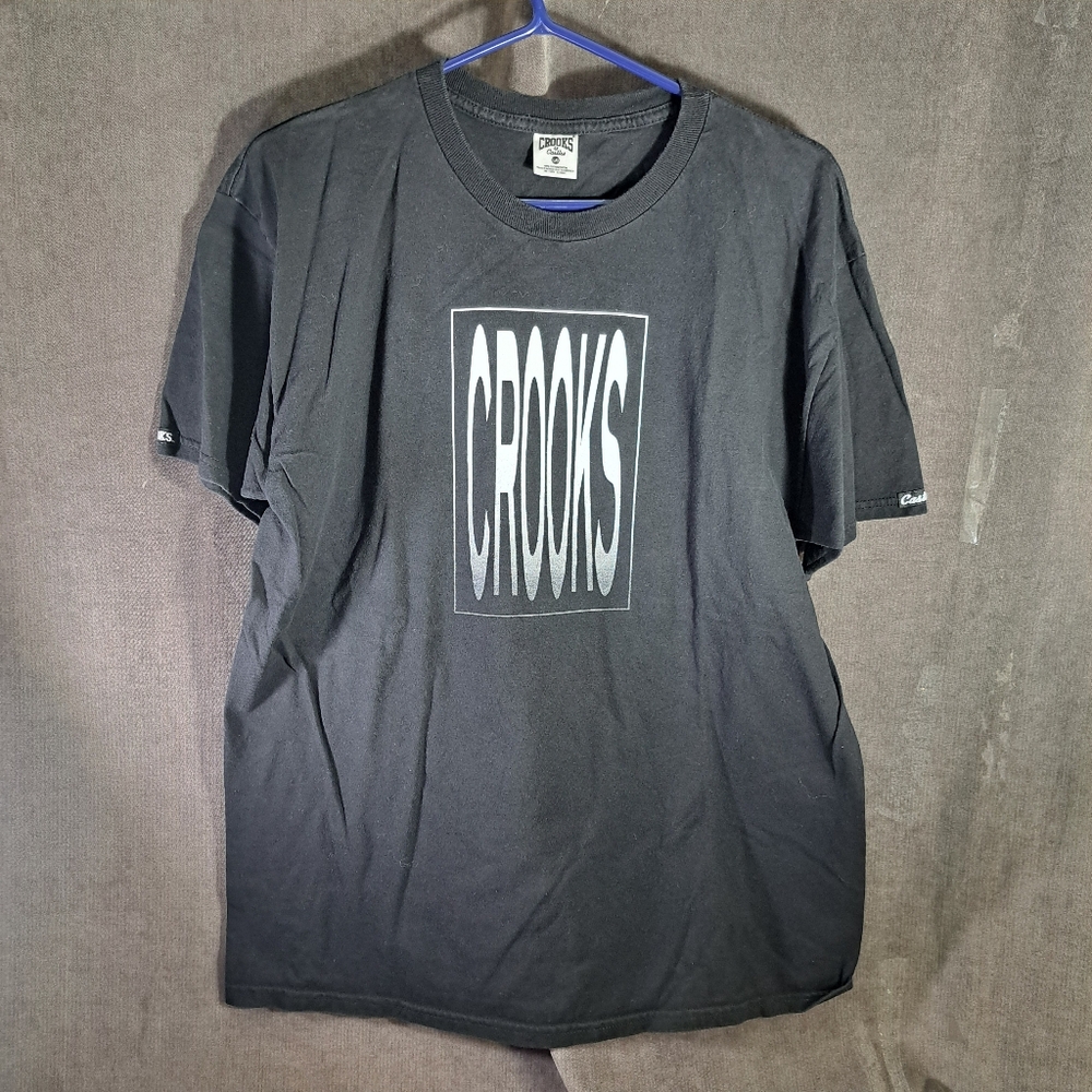 Crooks & Castles Black White Double Sided Logo Graphic Tee VG L